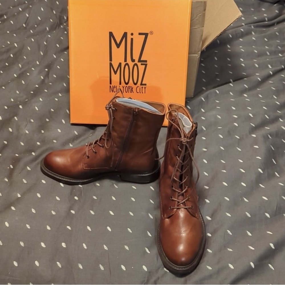 Miz Mooz Martel Leather Combat Boots in box